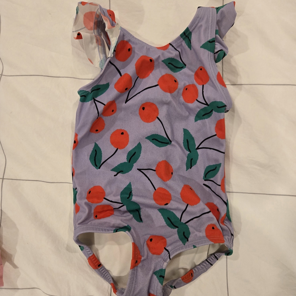 Hanna Andersson Purple One Piece with Red and Green Cherry Print